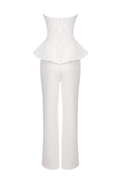 georgia 3d flower top pants set in white