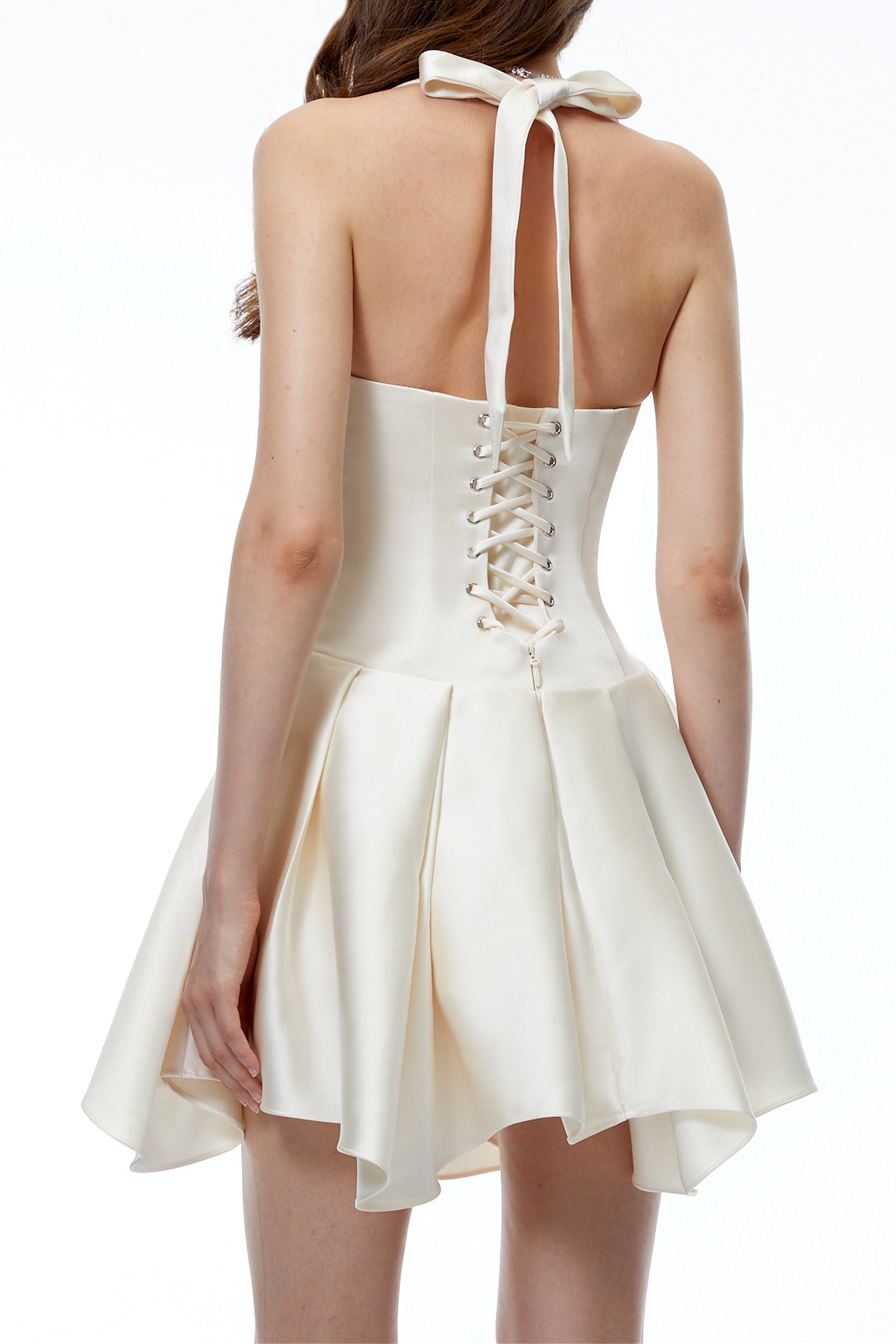 Halter Double Strap Satin Fit &amp; Flare Mini Dress poava