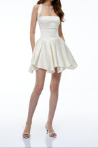 Halter Double Strap Satin Fit &amp; Flare Mini Dress poava