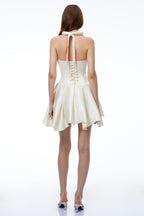 Halter Double Strap Satin Fit &amp; Flare Mini Dress poava