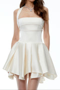 Halter Double Strap Satin Fit &amp; Flare Mini Dress poava