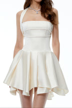 Halter Double Strap Satin Fit &amp; Flare Mini Dress poava