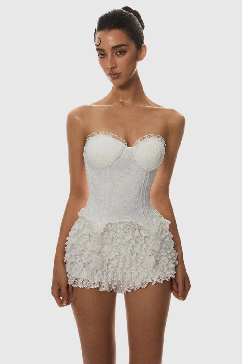 Atici Lace Strapless Corset - White Avalabel