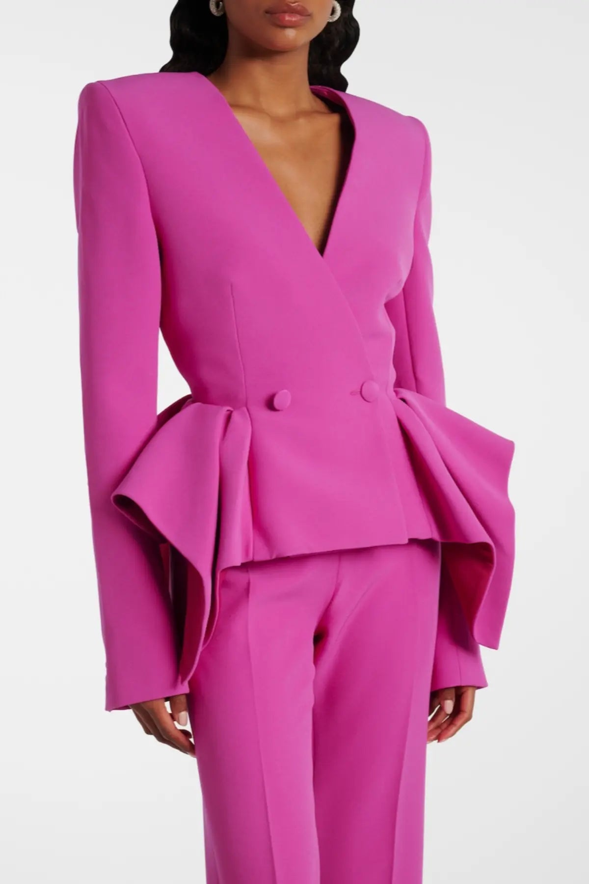 Audith Ruffled Blazer Two Piece Set - Pink Avalabel