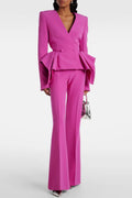 Audith Ruffled Blazer Two Piece Set - Pink Avalabel