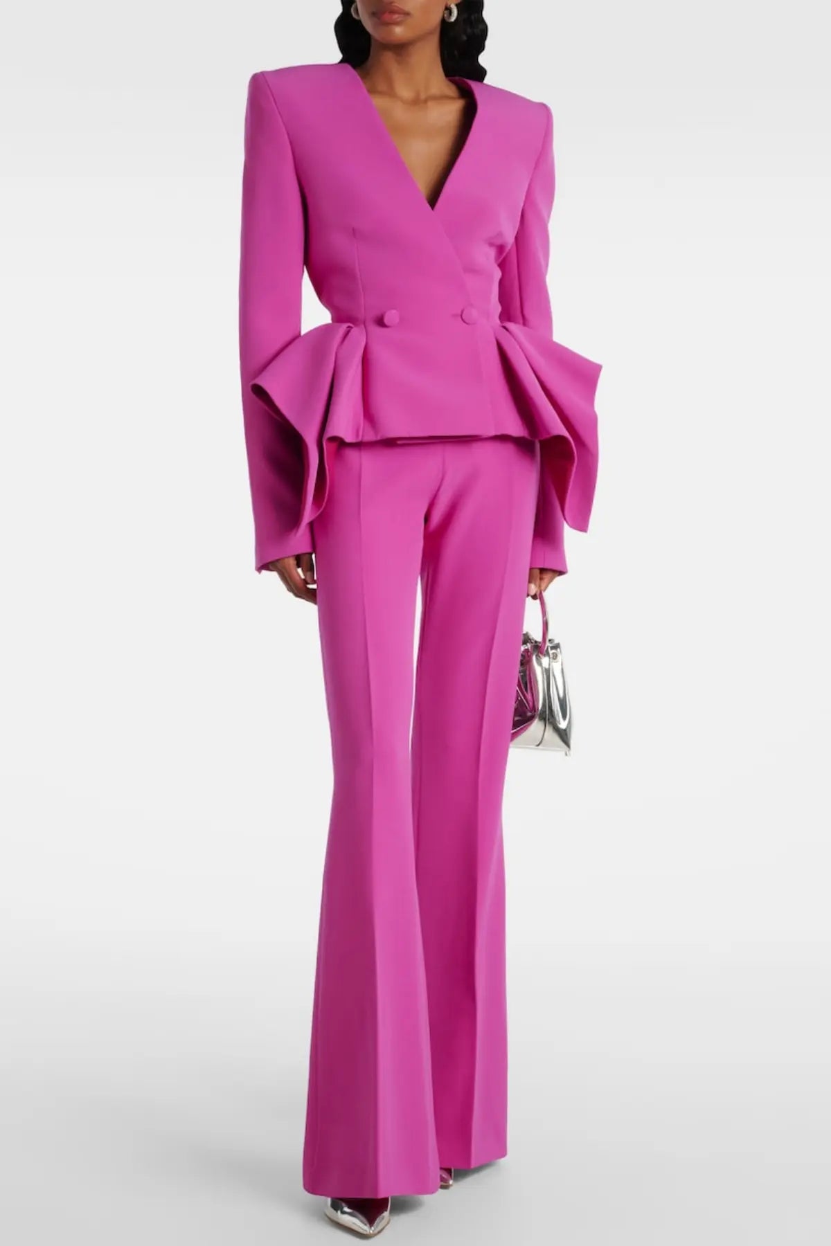 Audith Ruffled Blazer Two Piece Set - Pink Avalabel