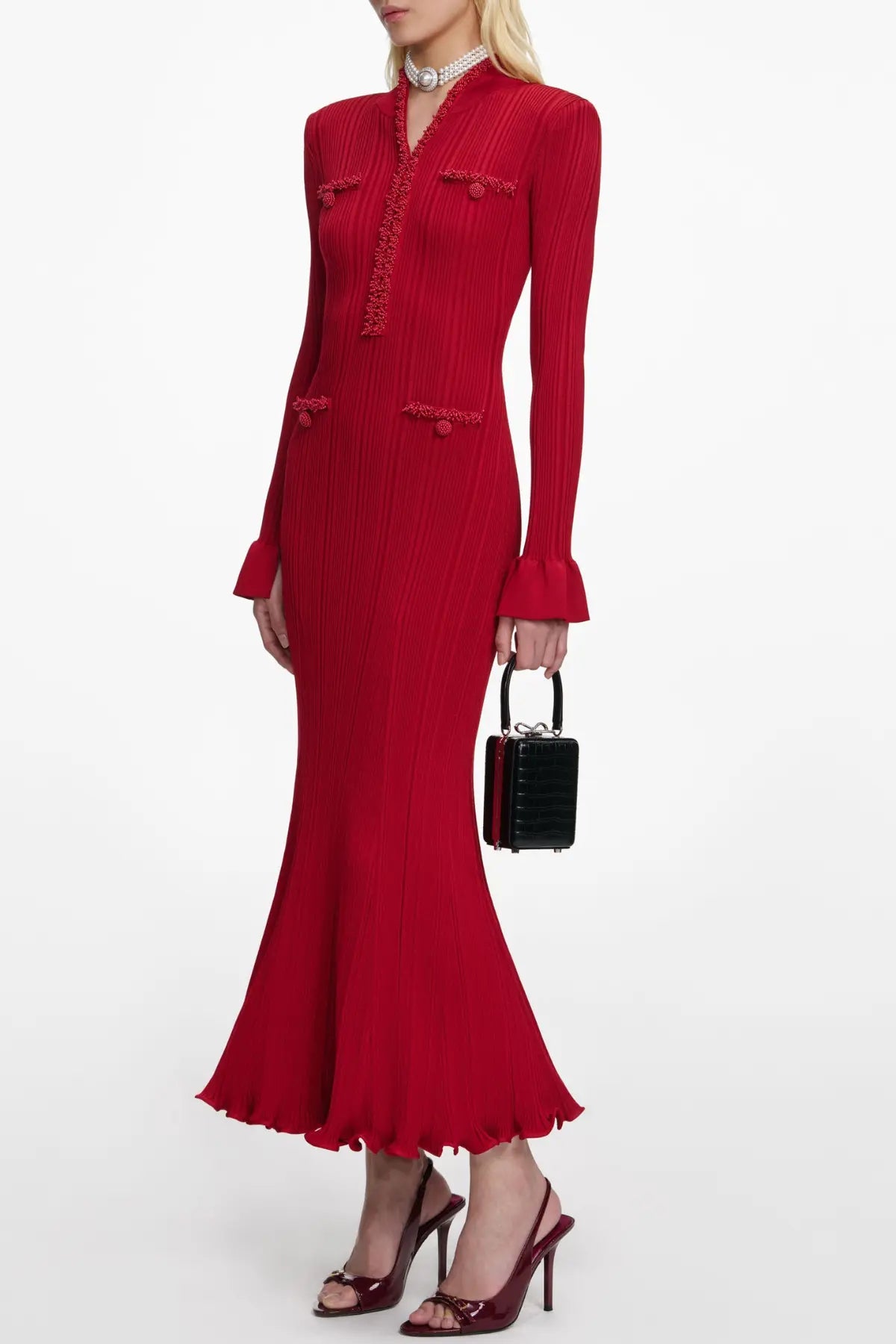 Austio Pearl Trim Knit Midi Dress Avalabel