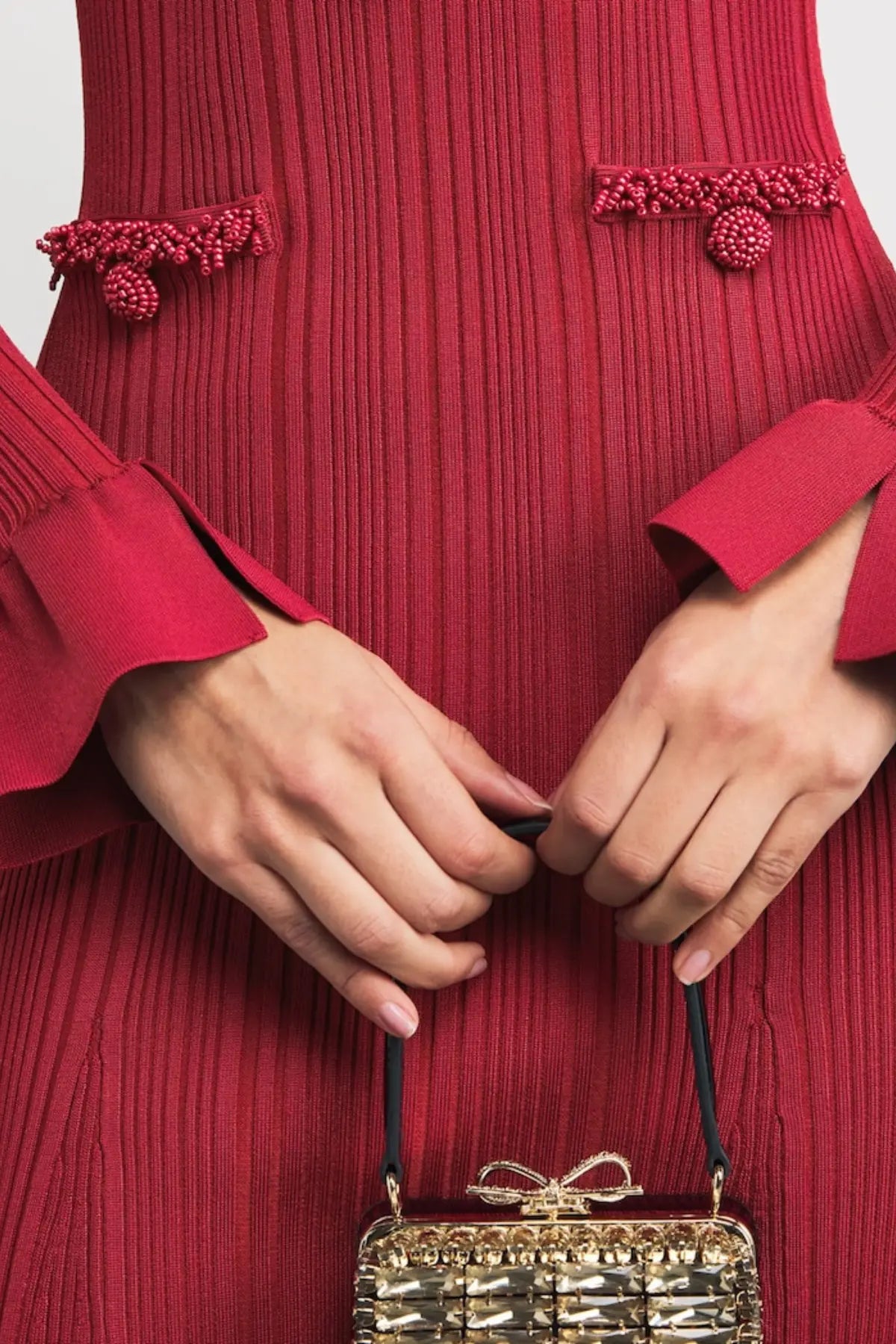 Austio Pearl Trim Knit Midi Dress Avalabel