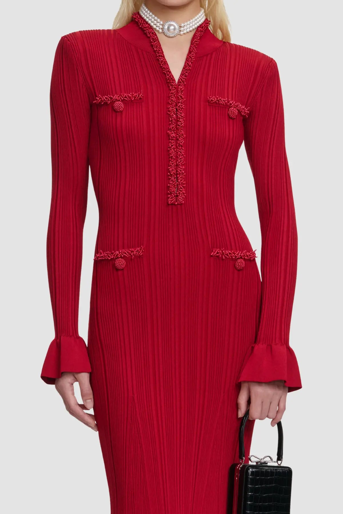 Austio Pearl Trim Knit Midi Dress Avalabel