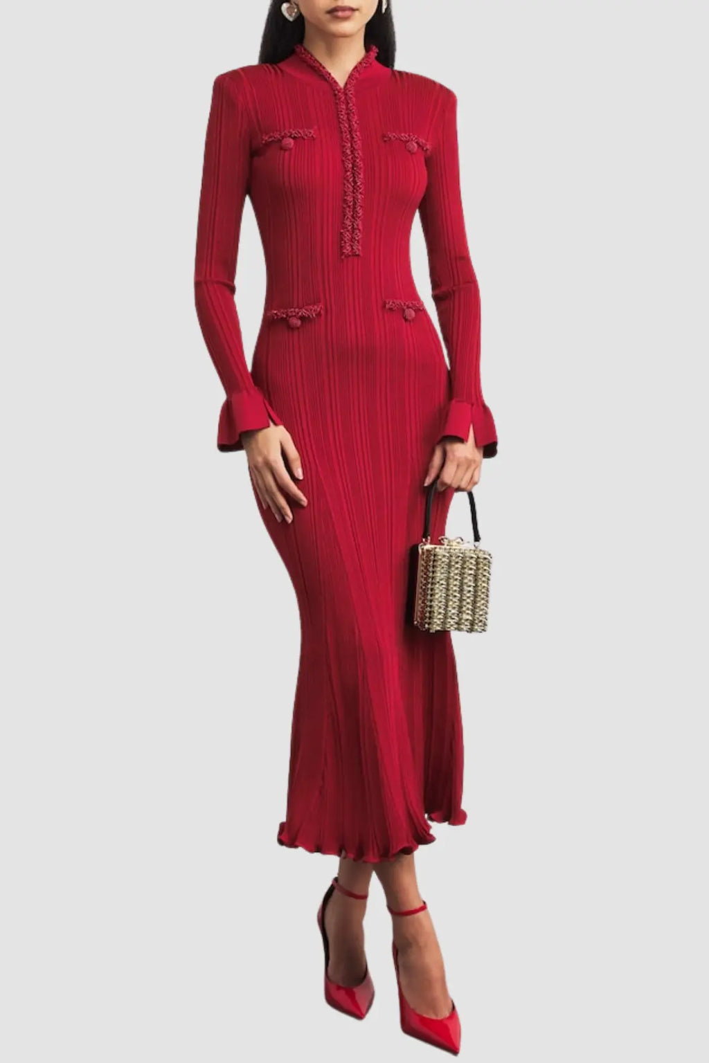Austio Pearl Trim Knit Midi Dress Avalabel