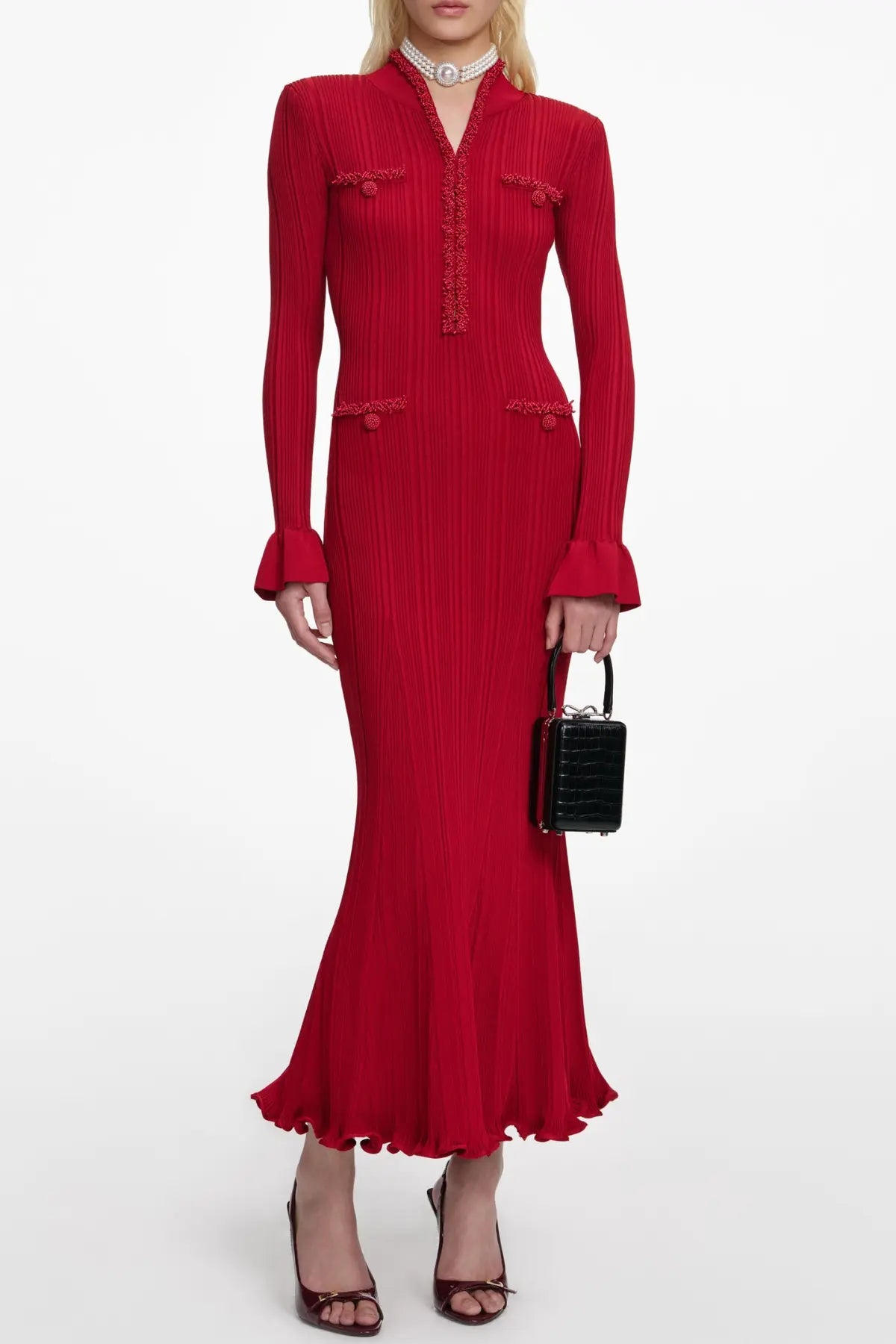 Austio Pearl Trim Knit Midi Dress Avalabel