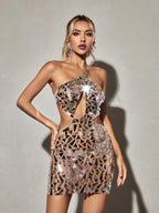 Azha One Shoulder Embellished Mini Dress Avalabel