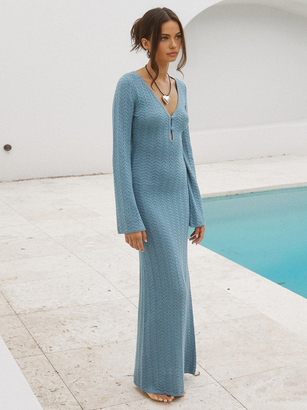 Blue Long Knit Dress Avalabel