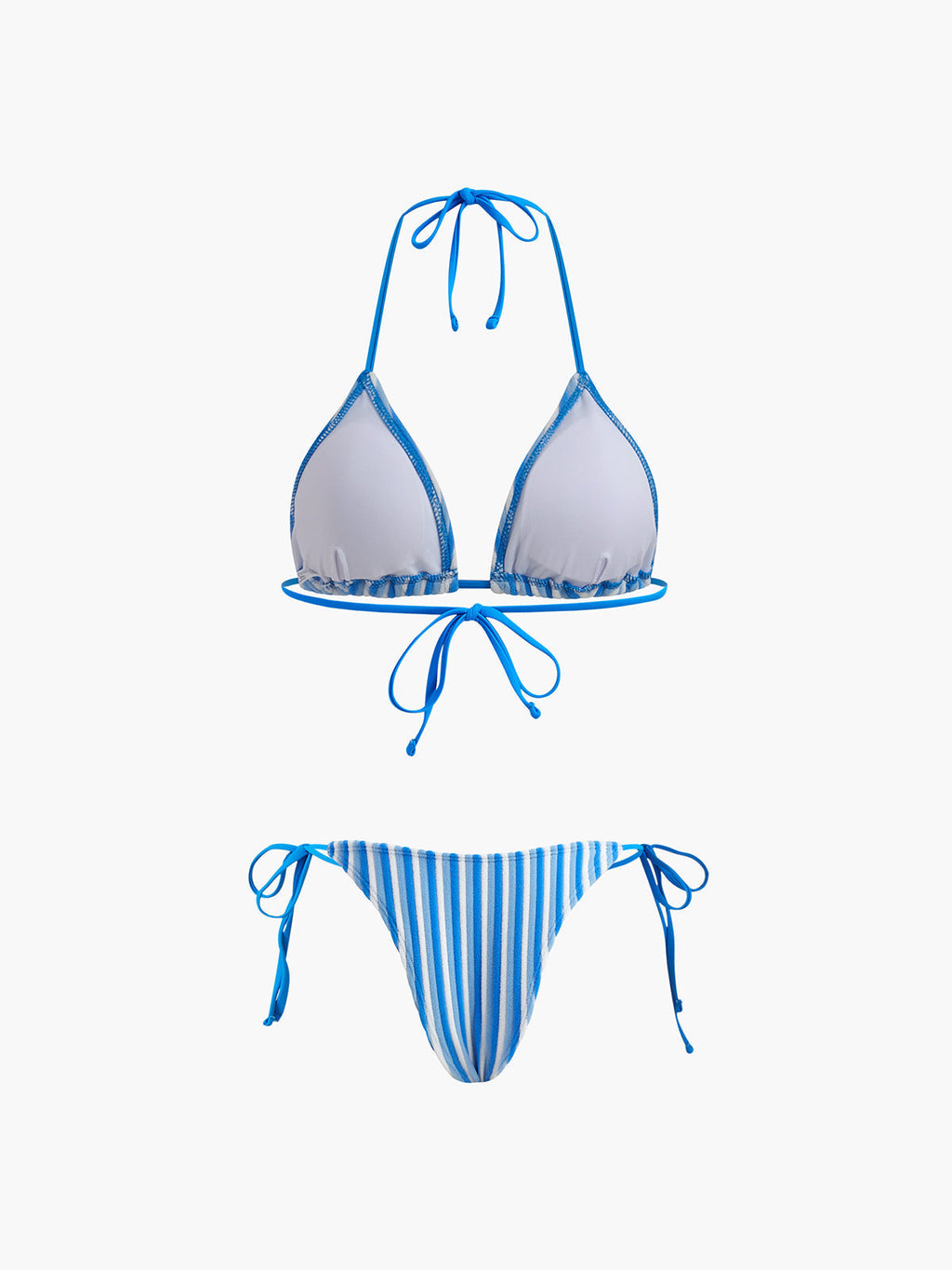 Halter Triangle Striped Bikini Set Avalabel