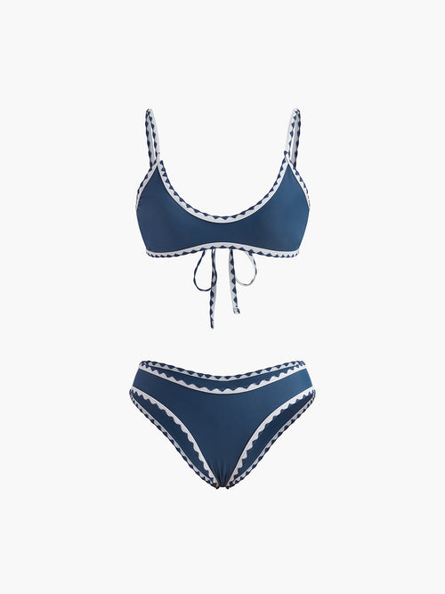 Contrast Cut Knotted Bikini Set Avalabel