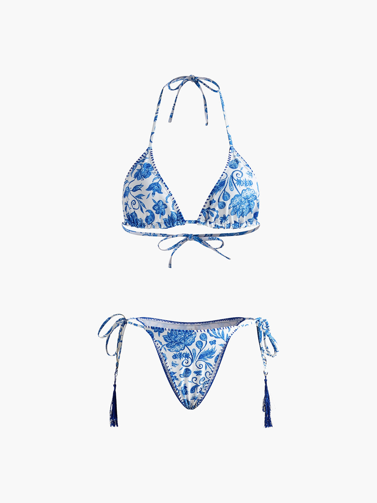 Printed Tasseled Adjustable Strap Bikini Set Avalabel