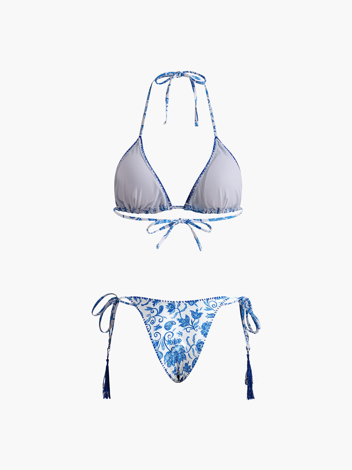 Printed Tasseled Adjustable Strap Bikini Set Avalabel
