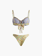 Floral Patterned Front Tie Bikini Set Avalabel