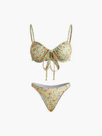 Floral Patterned Front Tie Bikini Set Avalabel