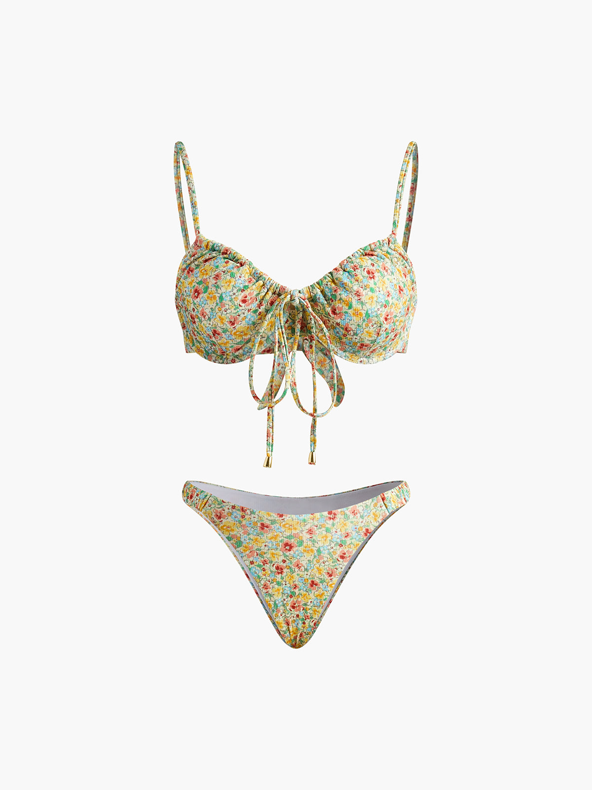 Floral Patterned Front Tie Bikini Set Avalabel