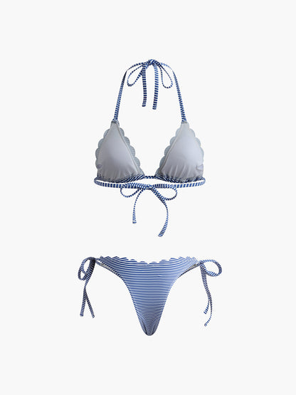Halter Striped Removable Padded Bikini Set
