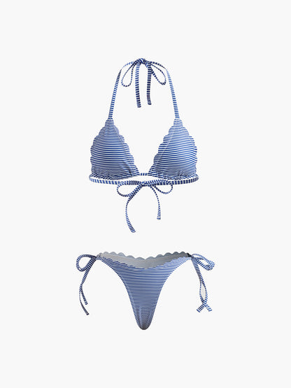 Halter Striped Removable Padded Bikini Set