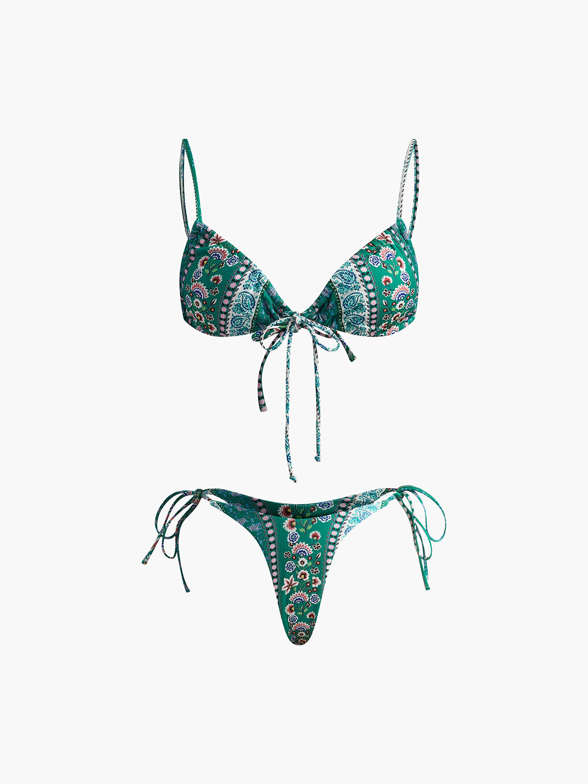 Floral Front Tie Bikini Set Avalabel
