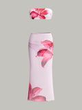 Floral Printed Bikini Bandeau and Chic Pareo Skirt Avalabel