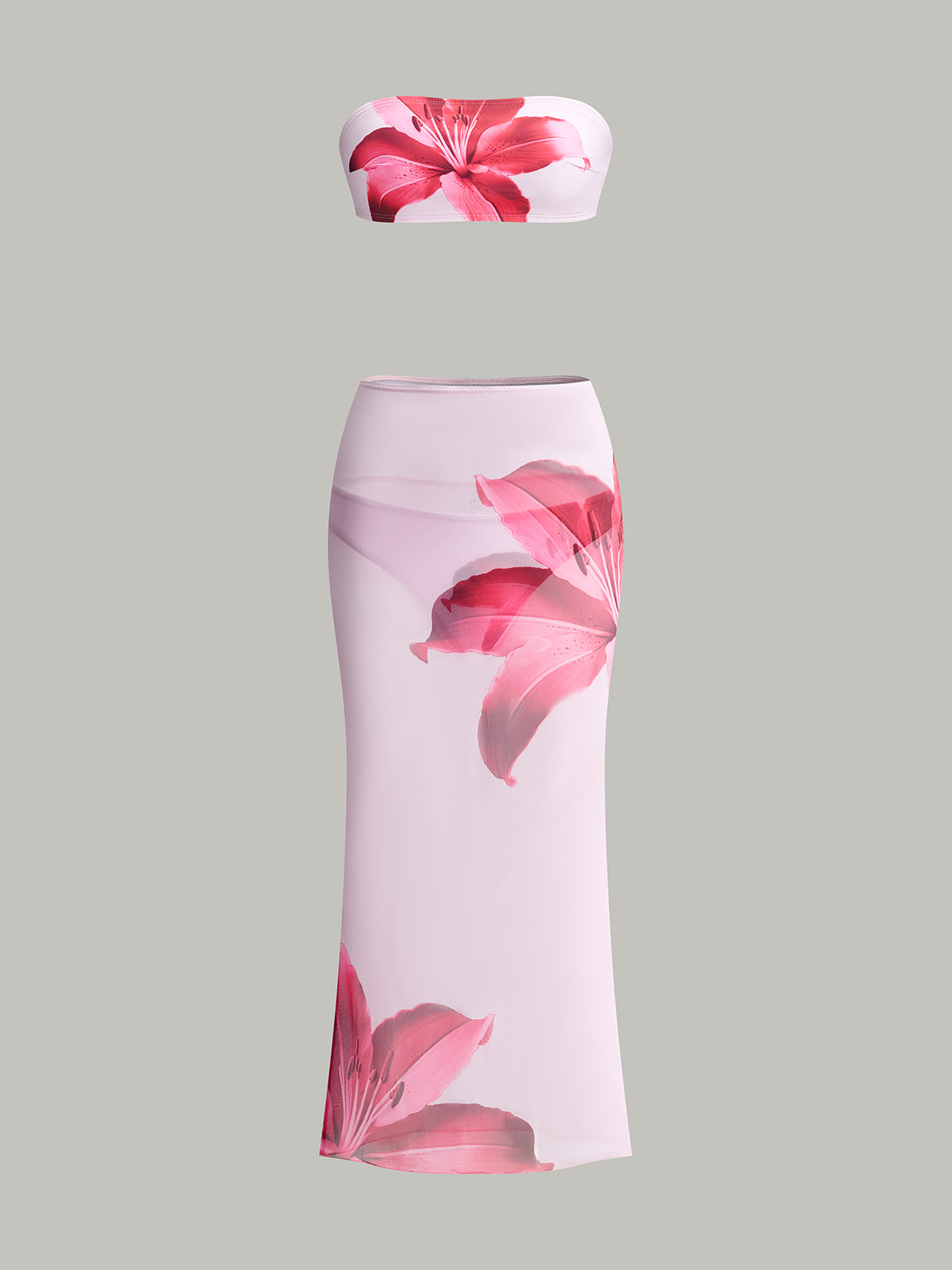 Floral Printed Bikini Bandeau and Chic Pareo Skirt Avalabel