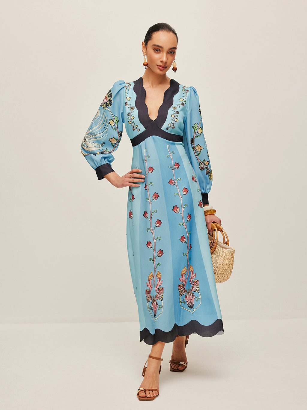 Elegant Backless and Puff Sleeve Floral Dress Avalabel