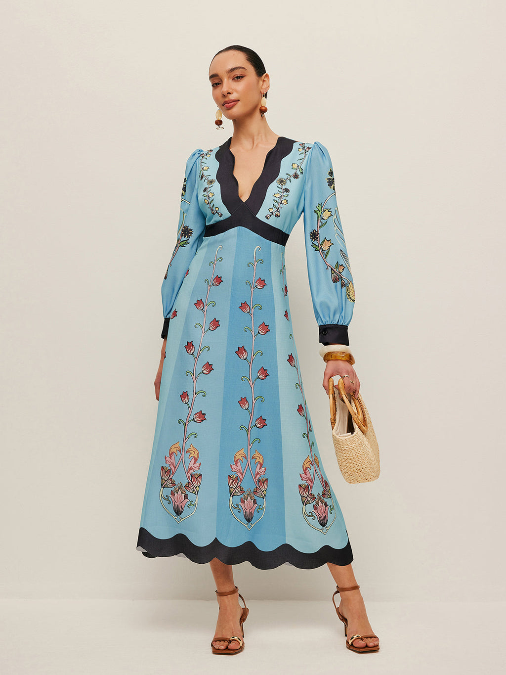Elegant Backless and Puff Sleeve Floral Dress Avalabel