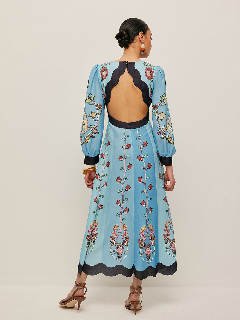 Elegant Backless and Puff Sleeve Floral Dress Avalabel