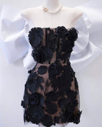 Jessica Floral Embroidery Mini Dress in Black Avalabel