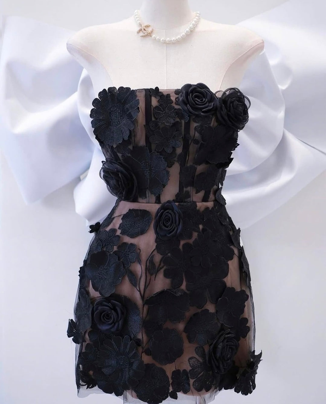 Jessica Floral Embroidery Mini Dress in Black Avalabel