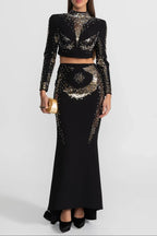 rosalind Embellished Co-Ord Set with Silver and Gold Sequin Detailing - Black Avalabel