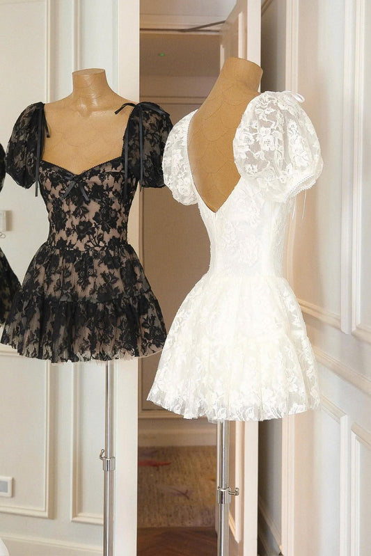 Lara Puff Lace Mini Dress