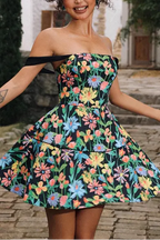 Simona Colorful Print A Line Strap Satin Mini Dress Avalabel