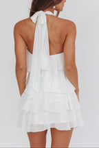 Rebecca Halterneck Ruffle Mini Dress in White Avalabel