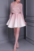 roberta pink long sleeve silk shirt mini skirt set Avalabel