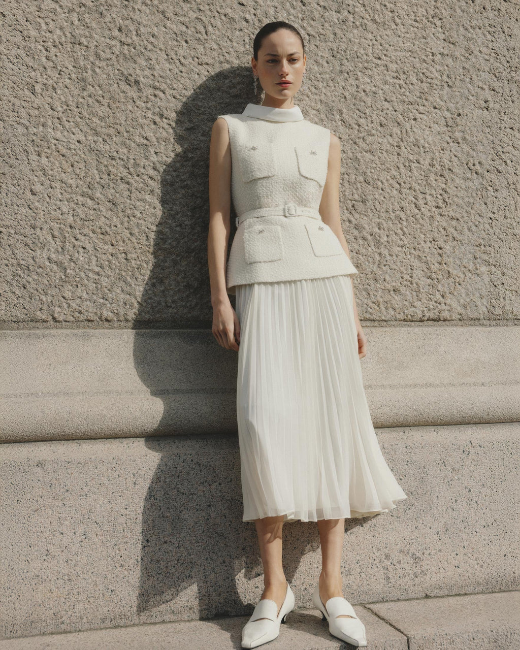 zoe Cream Boucle Sleeveless Midi Dress Avalabel