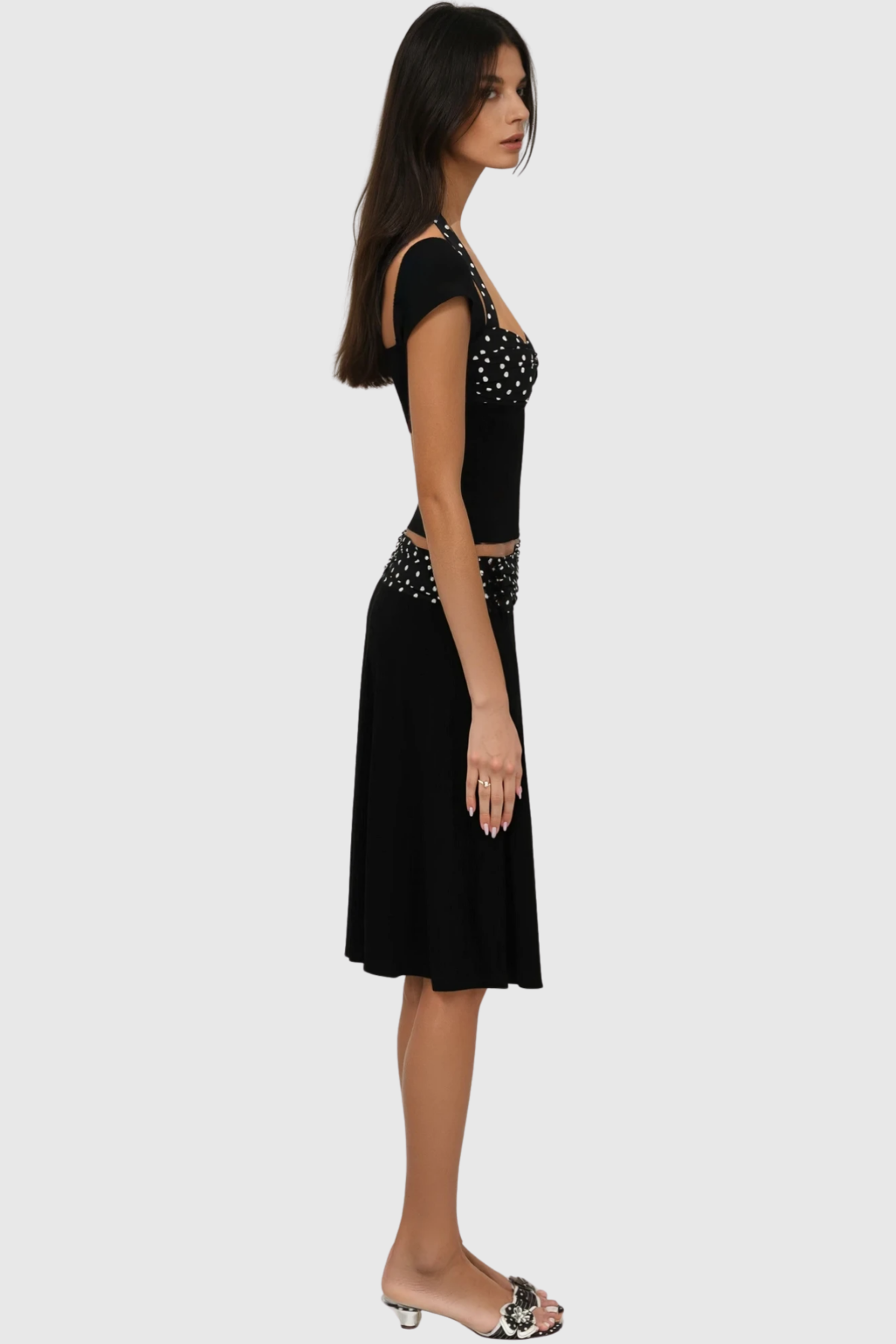 Bastet Dot Halter Neck Ruffle Skirt Set Avalabel