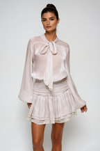 Bayleigh Lace Up Ruch Mesh Skirt Set In Sliver Avalabel
