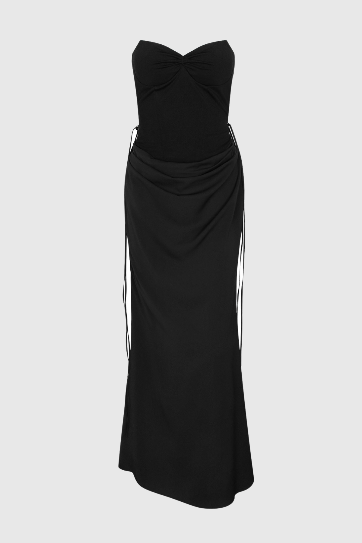 Beatrix Strapless Corset Satin Maxi Dress - Black Avalabel