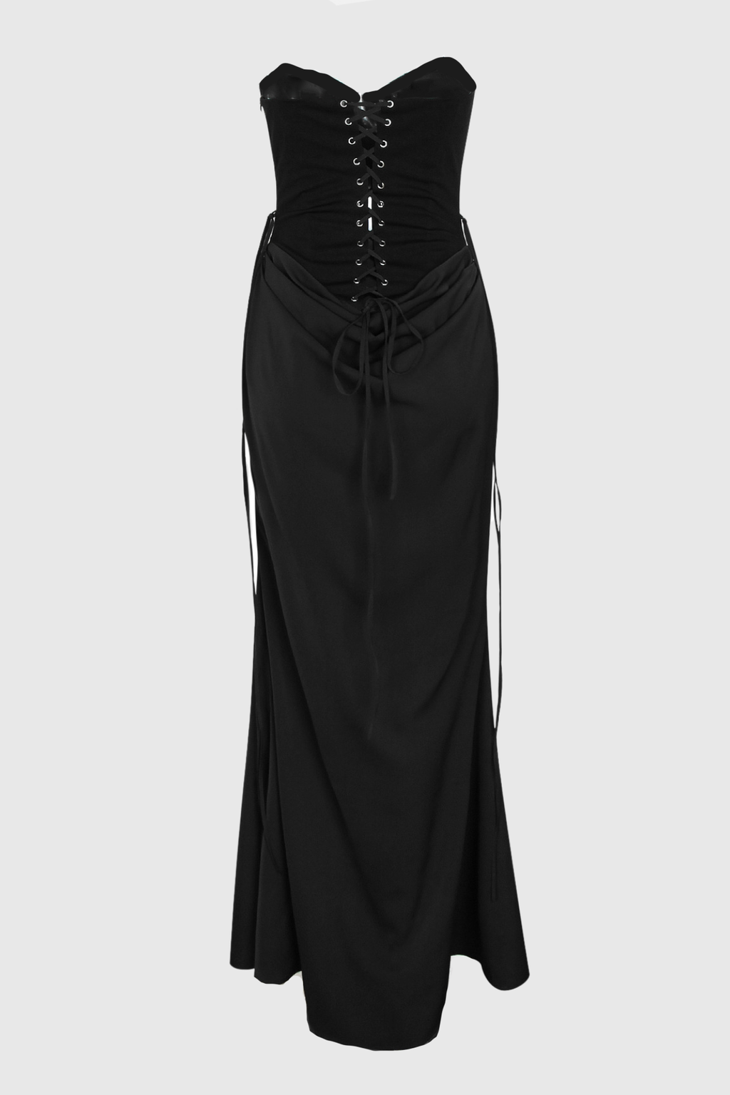 Beatrix Strapless Corset Satin Maxi Dress - Black Avalabel