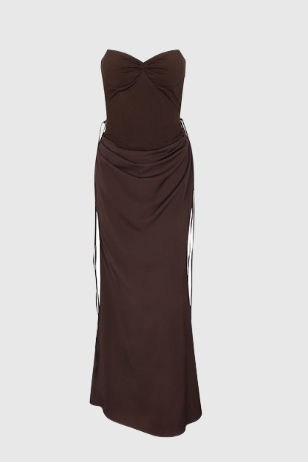 Beatrix Strapless Corset Satin Maxi Dress - Brown Avalabel
