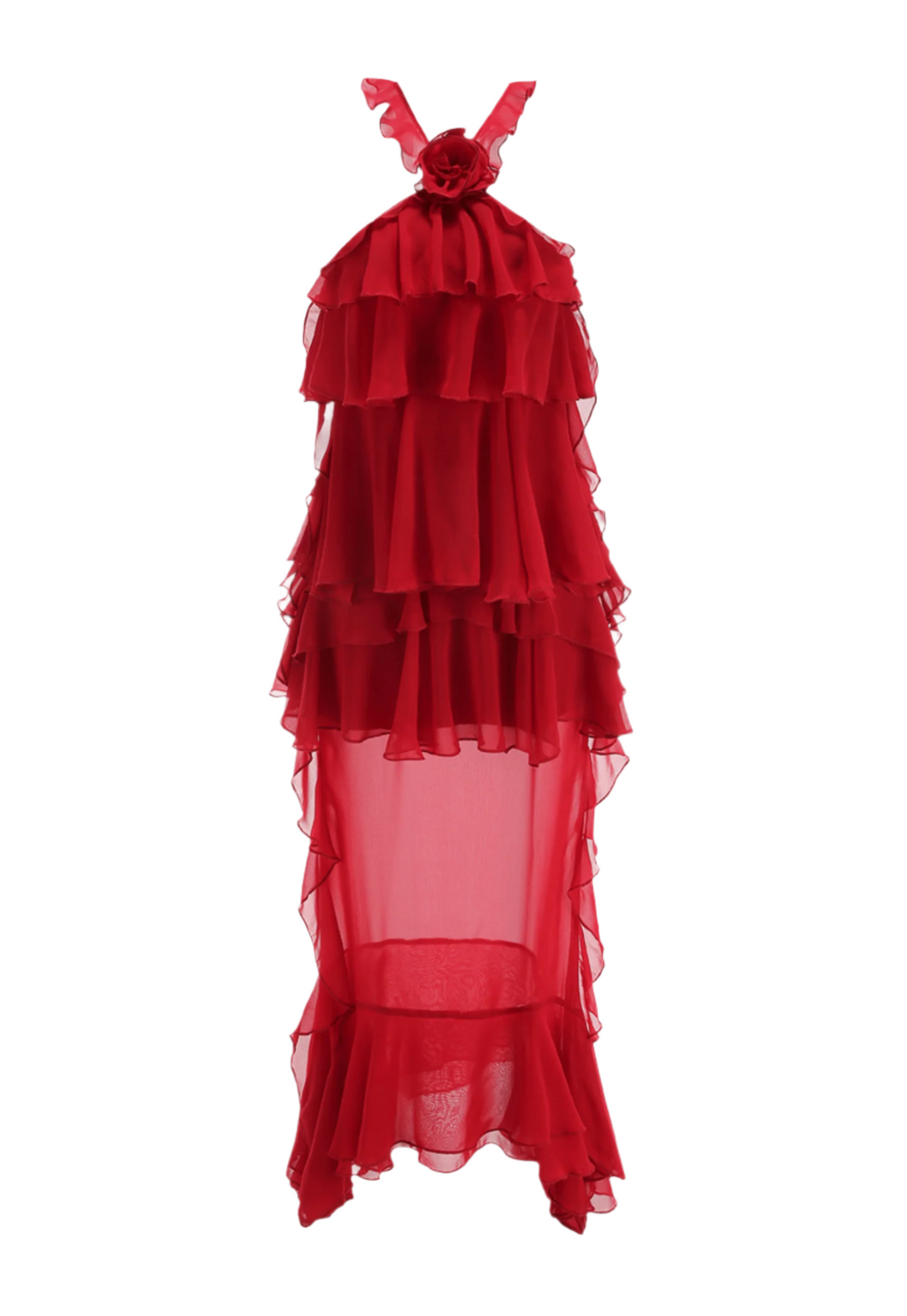 Bedelia Floral Halter Chiffon Ruffle Midi Dress Avalabel