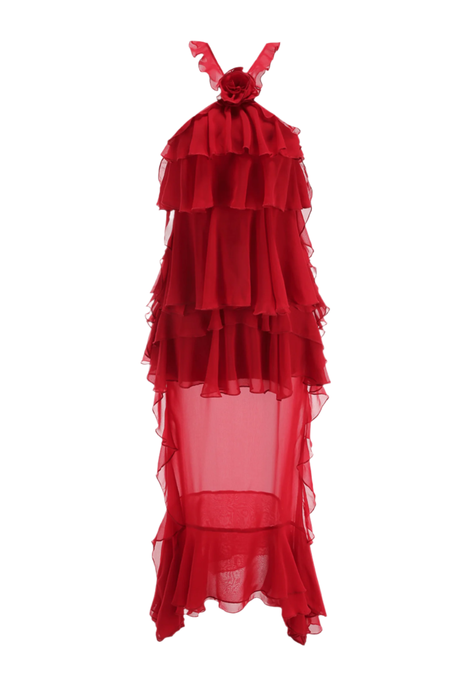 Bedelia Floral Halter Chiffon Ruffle Midi Dress Avalabel