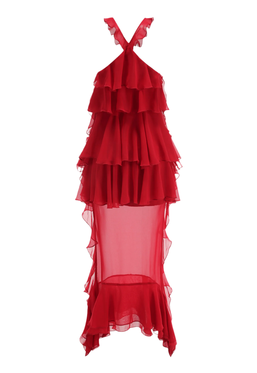 Bedelia Floral Halter Chiffon Ruffle Midi Dress Avalabel