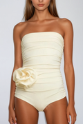 Nancy Ruched Flower One Piece Swimsuit In Cream Avalabel
