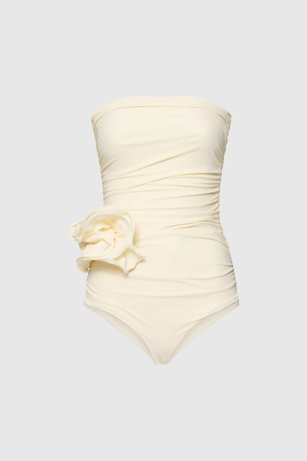 Nancy Ruched Flower One Piece Swimsuit In Cream Avalabel